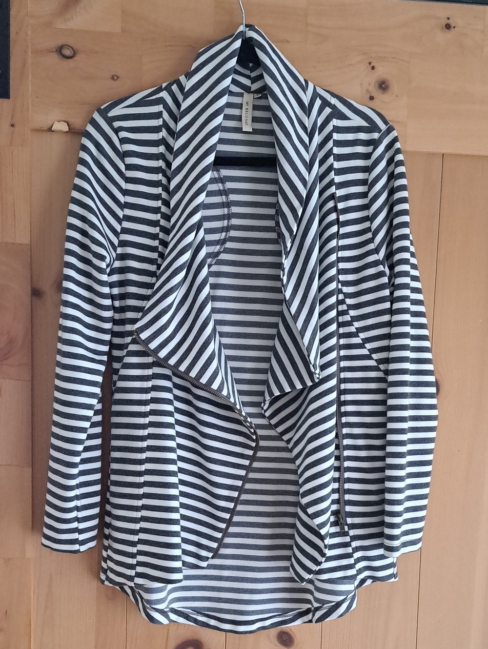 My Beloved Black and White Striped Draped Blazer